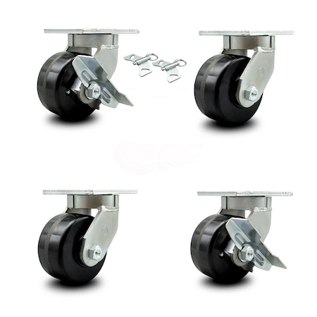 6 Inch Heavy Duty Phenolic Wheel Swivel Caster Swivel Locks 2 Brakes, 2PK